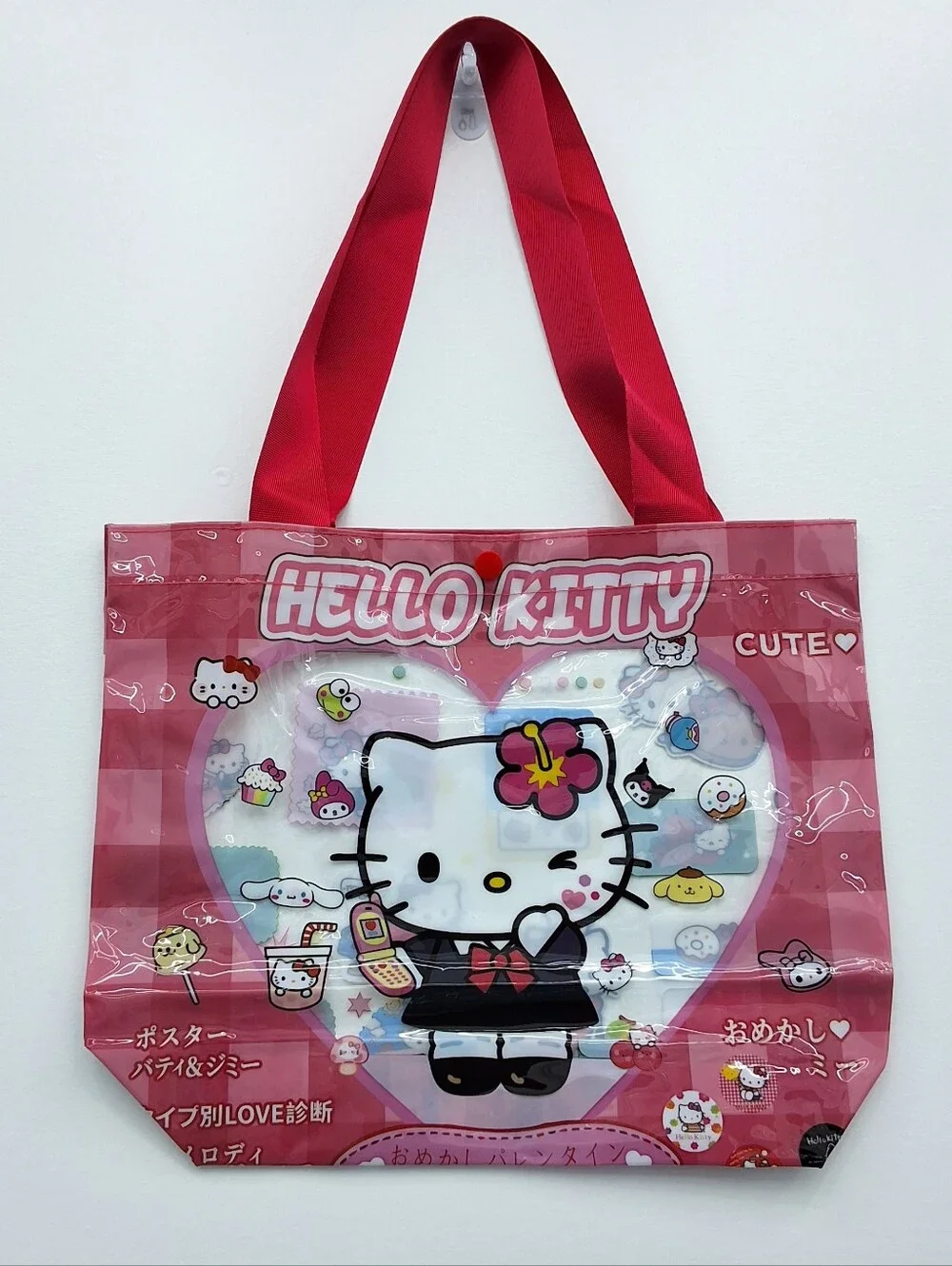 Hello Kitty Mini Clear PVC Tote Bag Kawaii Shoulder Bag Snap Closure, New